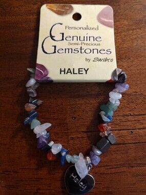 HALEY Personalized Multi-Color Semi-Precious Gemstone Bracelet with Heart Charm